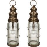2x stuks LED stormlantaarns/windlichten brons op batterijen 12 x 38 cm - Lantaarns