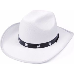 Witte cowboy verkleed hoed met studs - Verkleedhoofddeksels