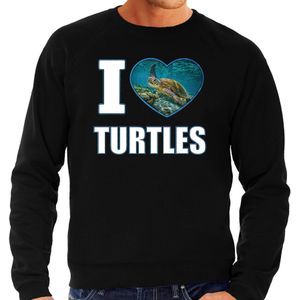 I love turtles sweater / trui met dieren foto van een schildpad zwart voor heren - Sweaters