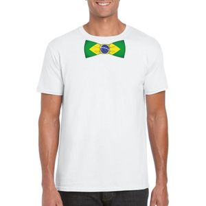 Wit t-shirt met Brazilie vlag strikje heren - Feestshirts