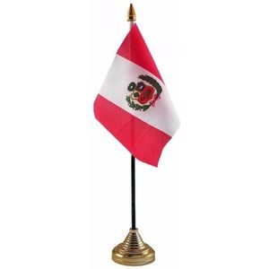 Polyester Peruaanse vlag voor op bureau 10 x 15 cm - Vlaggen