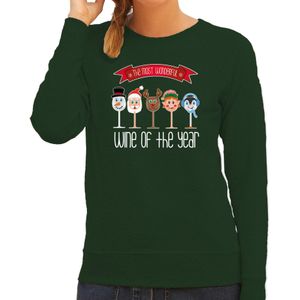 Foute Kersttrui/sweater voor dames - Kerst wijn glazen - groen - drank/wine - kerst truien