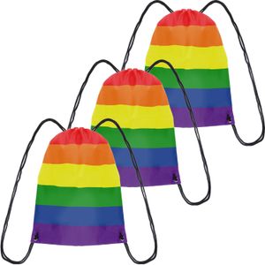 5x Gymtasje/rugtas rijgkoord regenboog/rainbow/pride vlag voor volwassenen en kids - Boodschappentassen