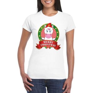 Witte eenhoorn Kerst t-shirt voor dames Merry Christmas - kerst t-shirts