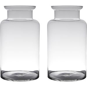 Set van 2x stuks transparante luxe grote melkbus vaas/vazen van glas 45 x 25 cm - Vazen