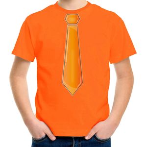 Verkleed t-shirt voor kinderen - stropdas - oranje - jongen - carnaval/themafeest kostuum - Feestshirts
