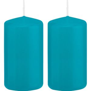 2x Turquoise blauwe woondecoratie kaarsen 6 x 12 cm 40 branduren - Stompkaarsen