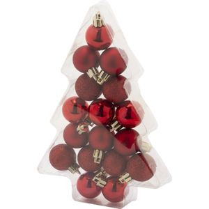 17x stuks kleine kunststof kerstballen rood 3 cm mat/glans/glitter - Kerstbal