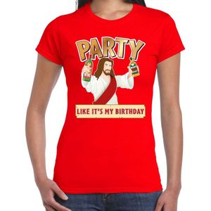 Fout kerst t-shirt rood met party Jezus voor dames - kerst t-shirts