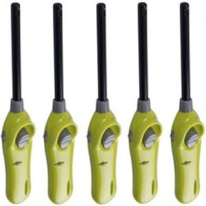 Pakket van 5x stuks navulbare bbq aanstekers lime groen 26 cm - Aansteker bbq