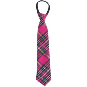 Carnaval verkleed stropdas met Schotse tartan ruit patroon - roze - polyester - heren/dames - Verkleedstropdassen