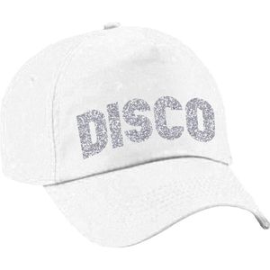 Disco verkleed pet/cap voor volwassenen - zilver glitter - unisex - wit - Verkleedhoofddeksels