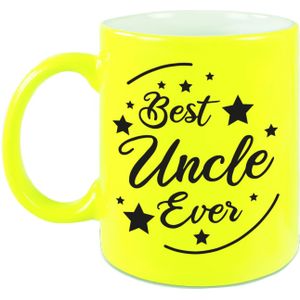 Best Uncle Ever cadeau mok / beker - neon geel - 330 ml - verjaardag / bedankje oom