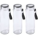 3x Stuks glazen waterfles/drinkfles transparant met schroefdop zwart handvat 420 ml - Drinkflessen