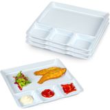 Plasticforte Vakjesborden - 4x stuks - wit - gourmetbord - 4-vaks - kunststof - 26 x 24 cm - fonduebord