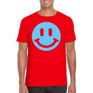 Verkleed T-shirt voor heren - smiley - rood - carnaval/foute party - feestkleding - Feestshirts