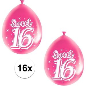 Sweet 16 verjaardag thema ballonnen 16 stuks - Ballonnen