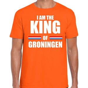 Koningsdag t-shirt I am the King of Groningen oranje voor heren - Feestshirts