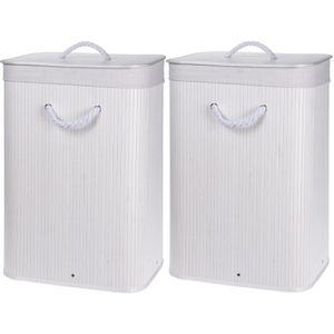 2x Witte bamboe wasmand 40 x 30 cm - Wasmanden