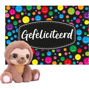 Keel toys - Cadeaukaart Gefeliciteerd met knuffeldier luiaard 16 cm - Knuffeldier