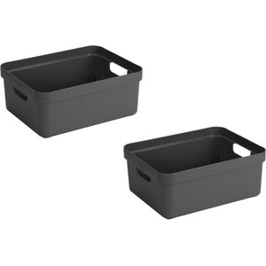 2x stuks antraciet grijze opbergboxen/opbergmanden 24 liter kunststof - Opbergbox