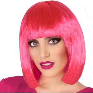 Verkleedpruik voor dames half lang haar - Roze - Bob lijn - Carnaval/party - Verkleedpruiken