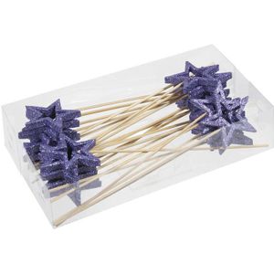 Kerststukje decoratie stekers sterren - 24x st - 6 cm - kunststof - instekers - Kerststukjes