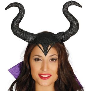 Halloween grote boze heks hoorns aan diadeem - Verkleedhoofddeksels
