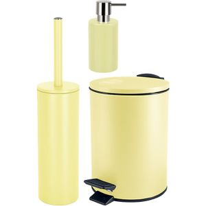 Spirella Badkamer accessoires set - WC-borstel/pedaalemmer/zeeppompje - metaal/keramiek - geel - Luxe uitstraling