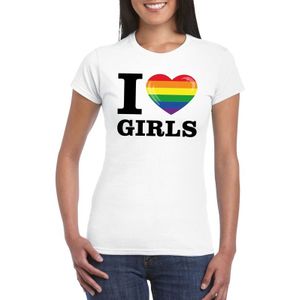 Gay pride shirt I love girls regenboog t-shirt wit dames - Feestshirts
