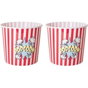 Gerimport Popcorn bak - 2x - rood/wit - kunststof - D24 - 9 liter - herbruikbaar