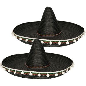 2x stuks verkleed sombrero zwart 60 cm Mexico voor volwassenen - Verkleedhoofddeksels