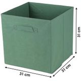 Opbergmand/kastmand Square Box - 3x - karton/kunststof - 29 liter - groen - 31 x 31 x 31 cm - Opbergmanden