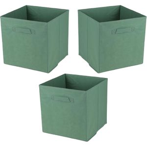 Opbergmand/kastmand Square Box - 3x - karton/kunststof - 29 liter - groen - 31 x 31 x 31 cm - Opbergmanden