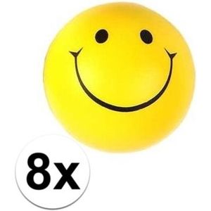8x Stressballetje gele smiley - Stressballen
