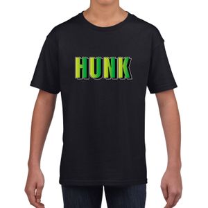 Hunk tekst zwart t-shirt groene letters voor kinderen - Feestshirts
