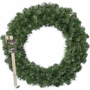 Kerstkrans 50 cm - groen - met messing zilveren  hanger/ophanghaak - kerstversiering - Kerstkransen