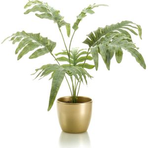Phlebodium kunstplant grijs/groen 67 cm in gouden pot - Kunstplanten
