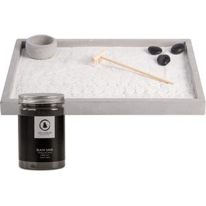 Japanse zen tuin voor thuis/kantoor - wit/zwart zand - 30 x 22 cm - Beeldjes