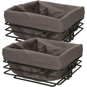Set van 2x stuks vierkante broodmand/serveermand zwart metaal/katoen 23 cm