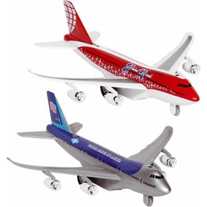 Speelgoed vliegtuigen setje van 2 stuks blauw en rood 19 cm - Vliegveld spelen voor kinderen