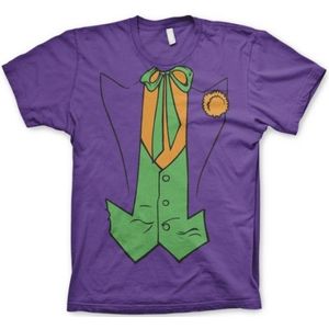 The Joker paars verkleed t-shirt korte mouwen voor heren - Feestshirts