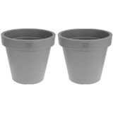 Bloempot/plantenpot voor binnen en buiten - 2x - D25 x H23 cm - lichtgrijs - kunststof - Plantenpotten