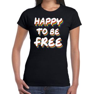Happy to be free gay pride t-shirt zwart voor dames - Feestshirts