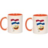 4x stuks smiley vlag Nederland mok/ beker oranje wit 300 ml