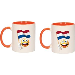 4x stuks smiley vlag Nederland mok/ beker oranje wit 300 ml