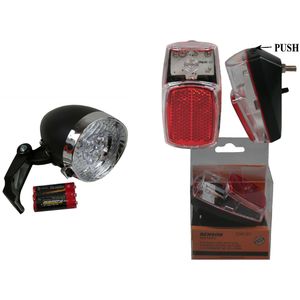 Set fietsverlichting klassieke koplamp en achterlicht LED spatbordmontage met reflector - Fietsverlichting