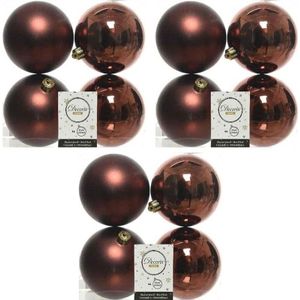 12x Mahonie bruine kerstballen 10 cm glanzende/matte kunststof/plastic kerstversiering - Kerstbal