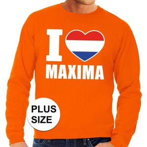 Oranje I Love Maxima grote maten sweater / trui heren - Feesttruien