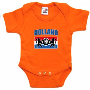 Oranje romper Holland met een Nederlands wapen voor supporter babys - Feest rompertjes